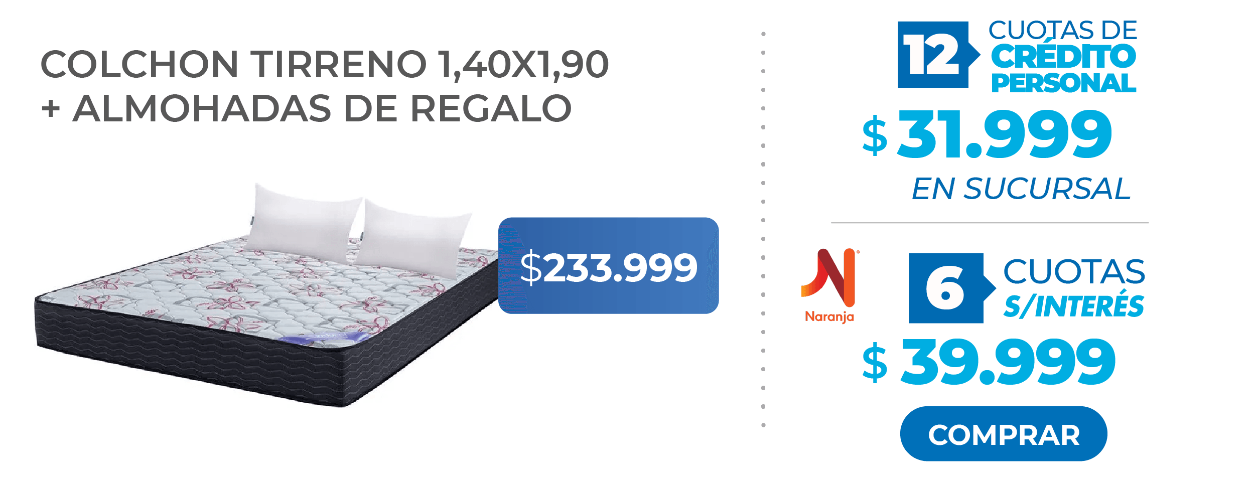 Colchon Tirreno 140x190 y almohadas